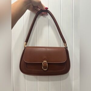 Brown shoulder bag, gold metal - House of Harlow